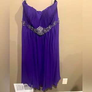 Strapless Purple Chiffon Midi Special Occassion Dress with Beaded Waist
